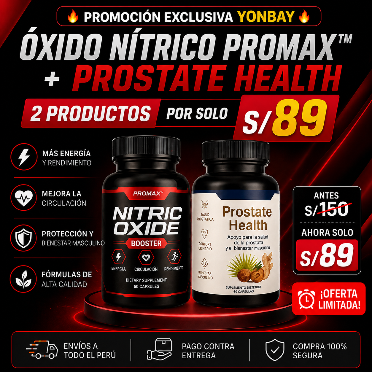 Óxido Nítrico Promax™ + Prostate Health en pack 2x1: Rendimiento, energía y salud