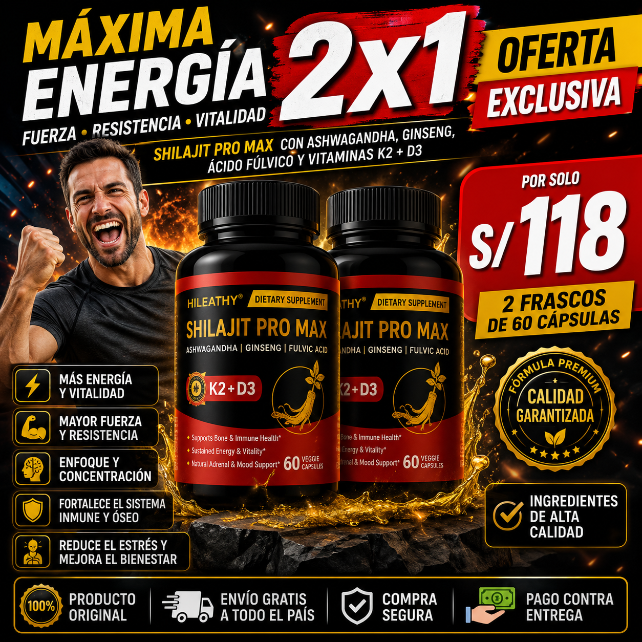 2x1 POTENCIADOR 🌿 SHILAJIT PRO MAX – Potencia de Alta Pureza 💊💪