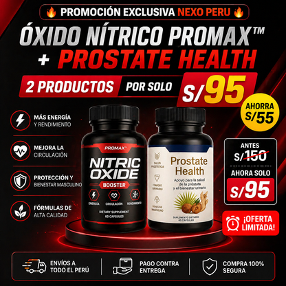 Óxido Nítrico Promax™ + Prostate Health en pack 2x1: Rendimiento, energía y salud